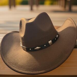 NWT Lanzom Unisex Western Hat with Tooled Belt Embellishment Brown Size L